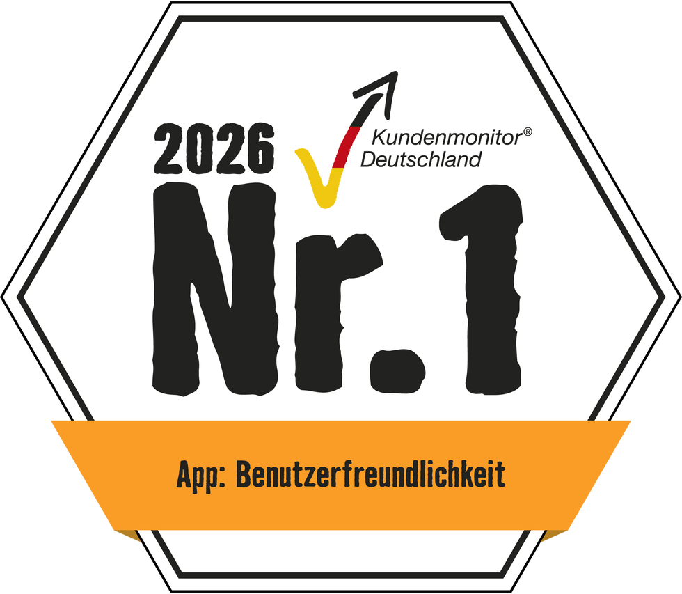 Icon Auszeichnung Kundenmonitor Deutschland 2026: Nummer 1 für die Benutzerfreundlichkeit der App
