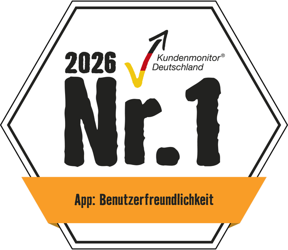Icon Auszeichnung Kundenmonitor Deutschland 2026: Nummer 1 für die Benutzerfreundlichkeit der App