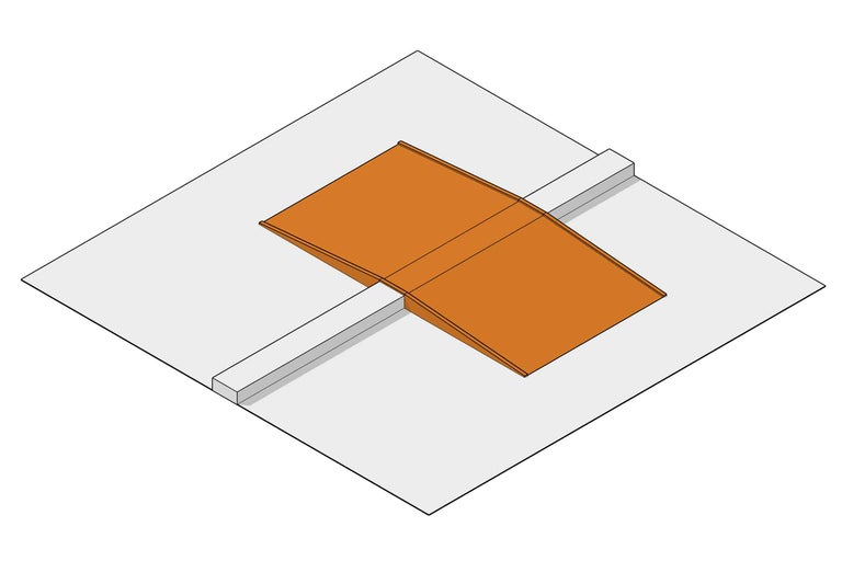 Draufsicht auf eine Rampe für den Aussenbereich, die über eine Schwelle geht.