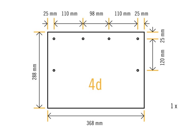Technische Zeichnung einer Platte mit Maßangaben