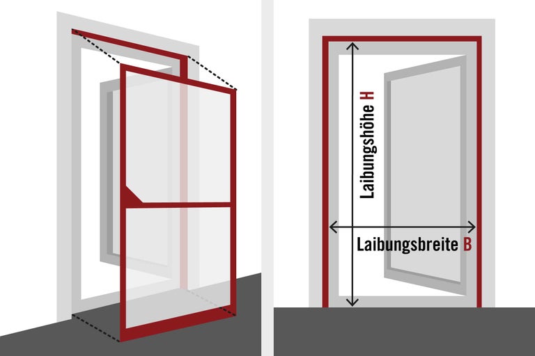 Illustration zur Messung der Laibungsbreite und -höhe für Insektenschutzgitter