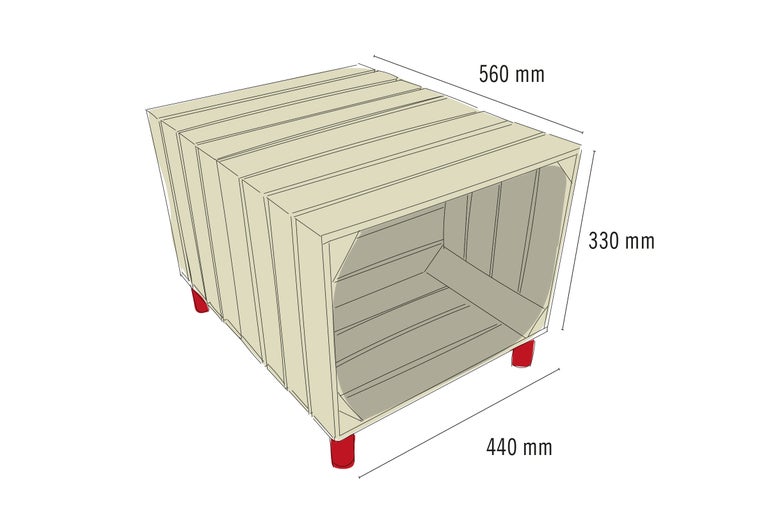 Holzkiste mit den Maßen 560 mm x 440 mm x 330 mm