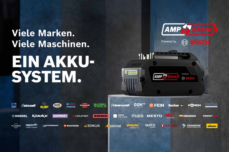 AmpShare Akku System von Bosch mit zahlreichen Werkzeugmarken