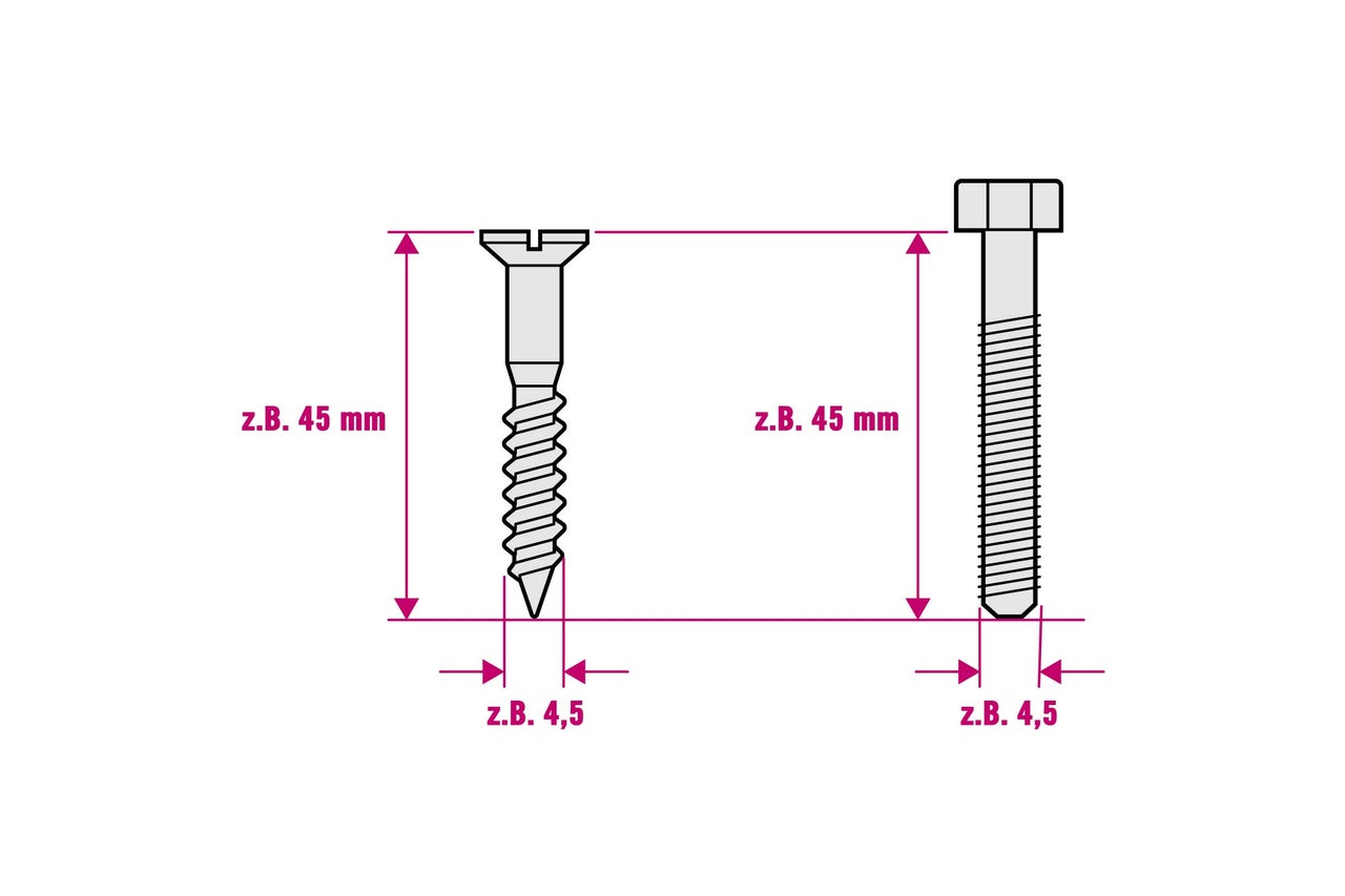 Zeichnung von Schrauben mit Maßangaben