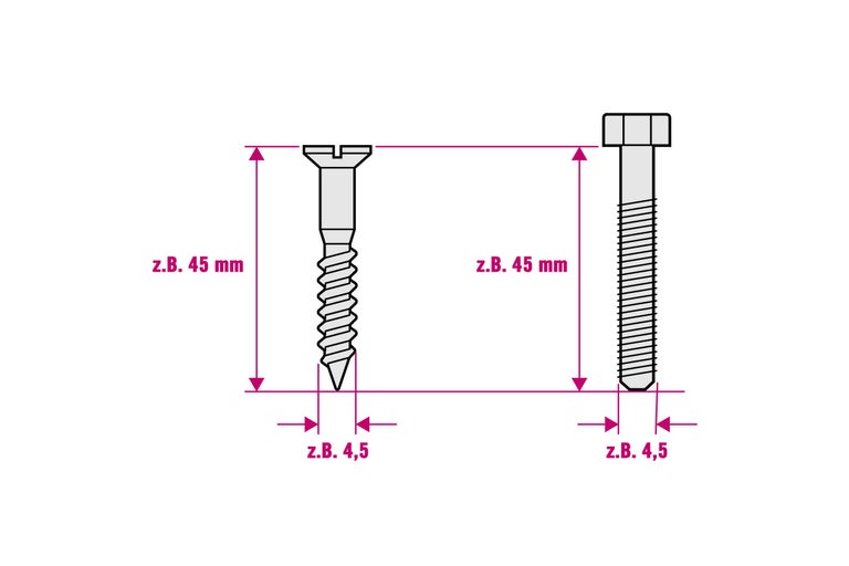 Zeichnung von Schrauben mit Maßangaben