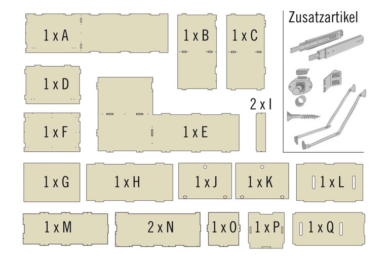 Einzelteile und Zubehör für Möbel