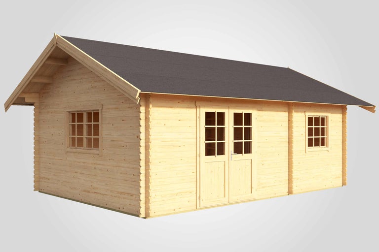 Holzgartenhaus mit Fenstern und Doppeltür