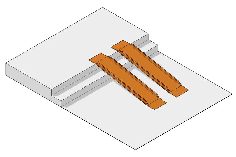 Illustration von zwei Schienen als Rampe auf einer Treppe