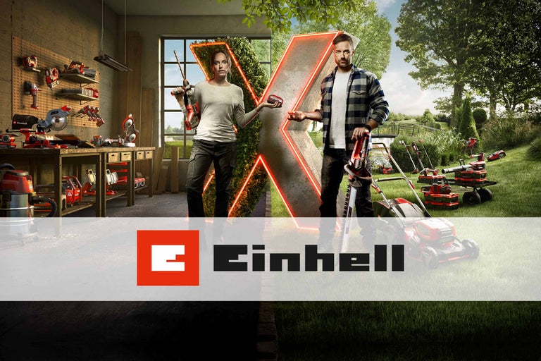 Einhell Werkzeuge und Gartengeräte im Einsatz mit Einhell Logo