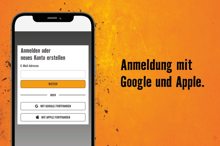 Anmeldebildschirm mit Optionen zum Anmelden oder Erstellen eines neuen Kontos mit Google oder Apple.