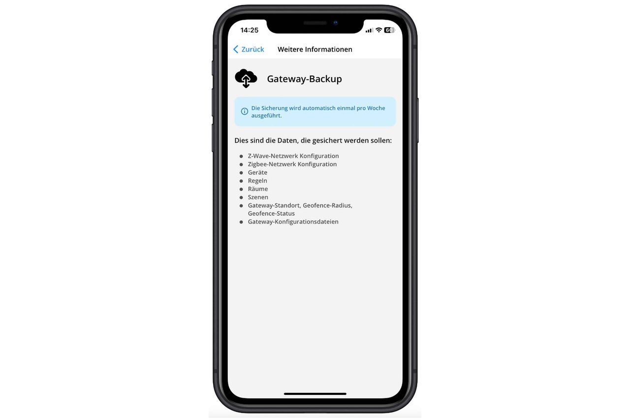 Smartphone-Display mit Gateway-Backup-Anzeige
