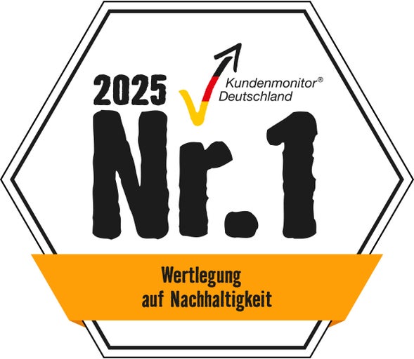 Kundenmonitor Deutschland Siegel Nummer 1 Bewertung auf Nachhaltigkeit 2025