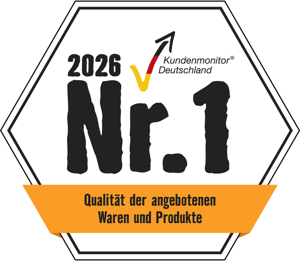 Icon Auszeichnung Kundenmonitor Deutschland 2026: Nummer 1 für die Qualität der angebotenen Waren und Produkte
