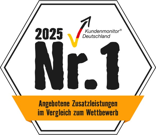 Kundenmonitor Deutschland Nummer 1 Siegel für angebotene Zusatzleistungen 2025