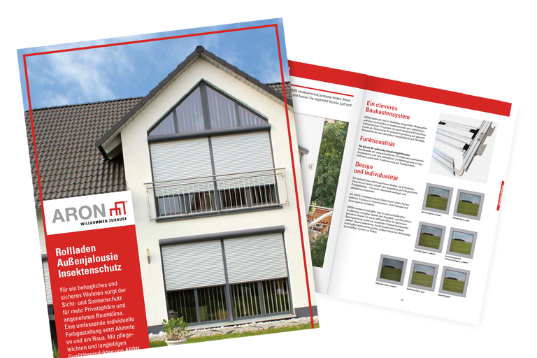 Aron Katalog mit einem Haus mit Rollläden und Insektenschutz