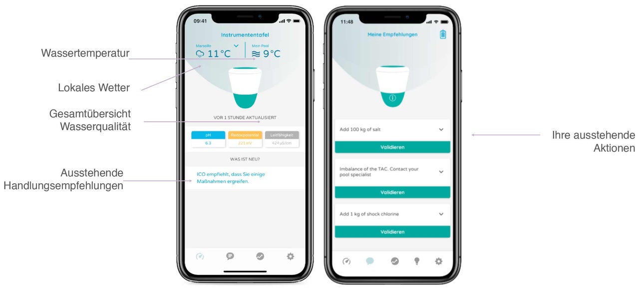 Anzeige von Poolinformationen auf einem Smartphone