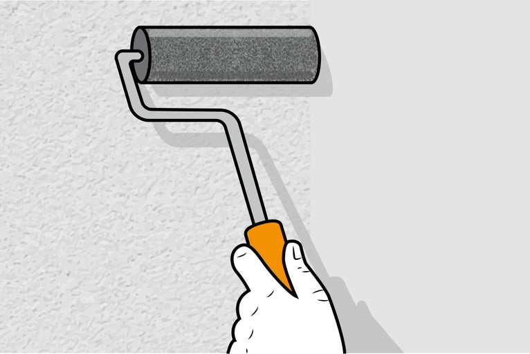 Illustration einer Person, die mit einer Farbwalze eine Wand streicht