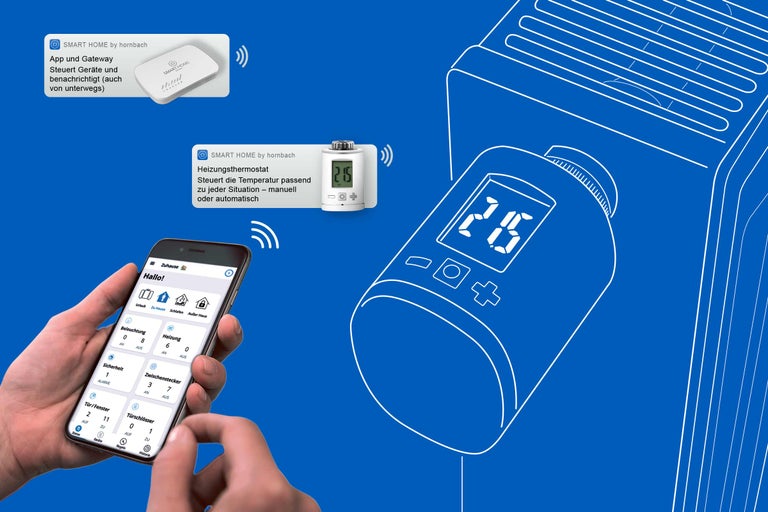 Smartphone mit der Smart Home App zur Steuerung der Heizung und anderer Geräte