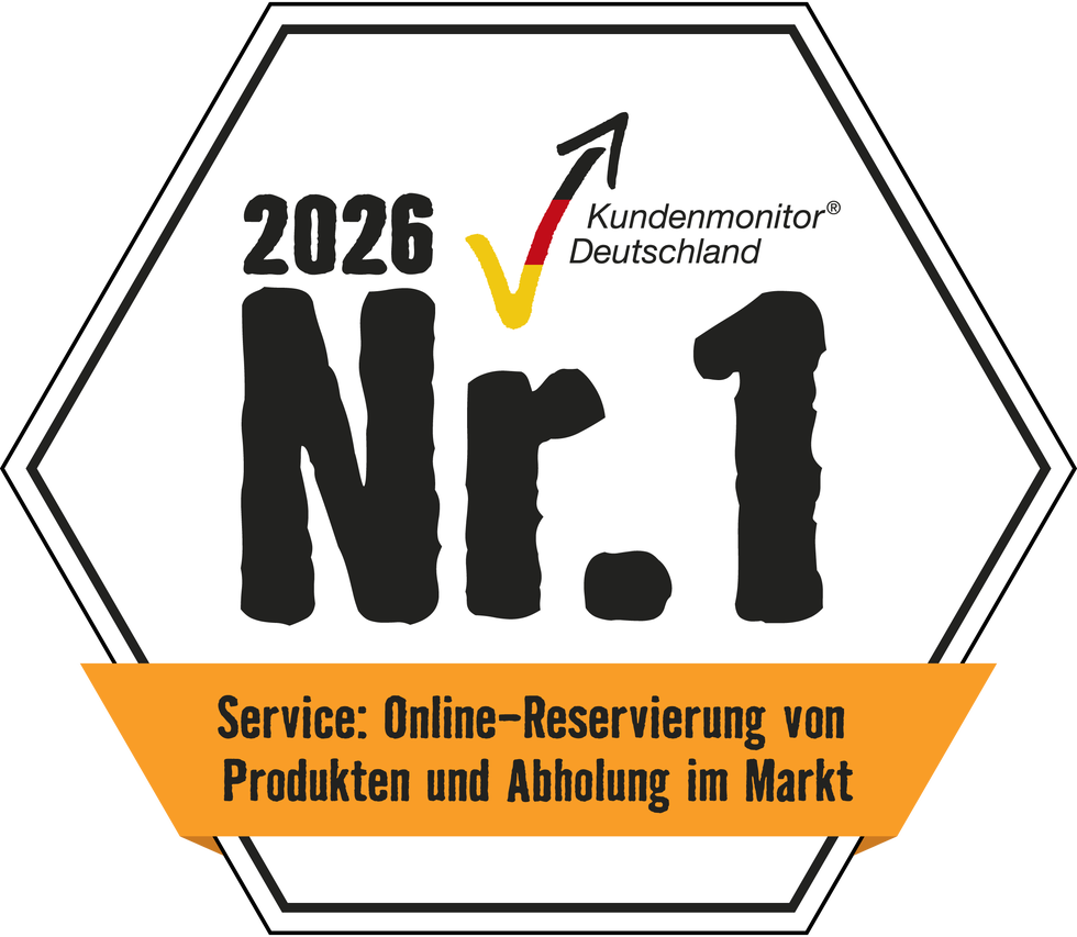 Icon Auszeichnung Kundenmonitor Deutschland 2026: Nummer 1 für die Online Reservierung von Produkten und Abholung im Markt