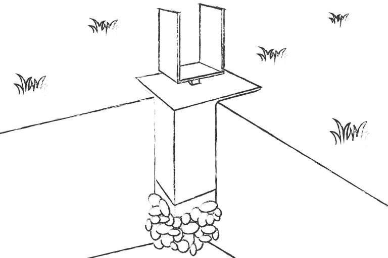 Illustration eines H-Pfostenträgers einbetoniert im Garten