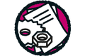 Service-Icon Ersatzteilbeschaffung: Sägeblatt, Mutter und Papier.