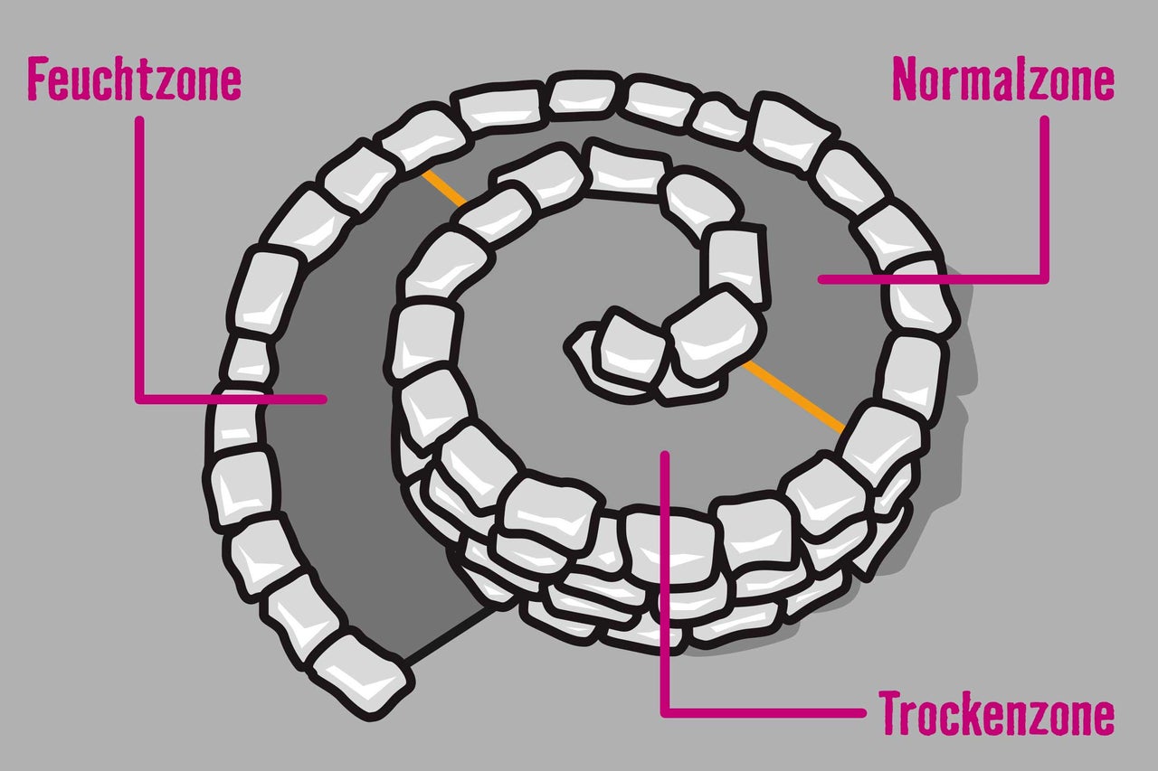 Illustration der Feuchtigkeitszonen in einem Estrich: Feuchtzone, Normalzone und Trockenzone