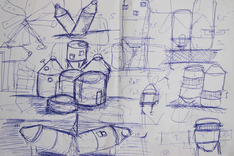 Skizze von Industriegebäuden auf Papier