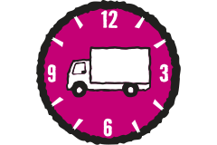 Symbol für Miettransporter: Miettransporter mit Uhr