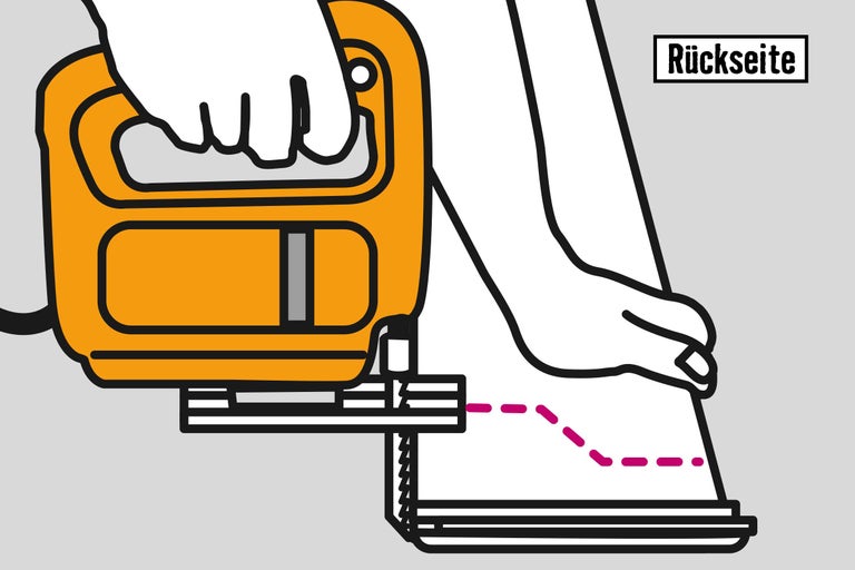 Illustration einer Stichsäge beim Schneiden von Holz