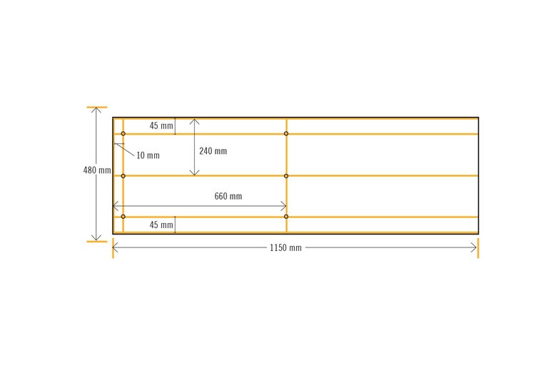 Abmessungen einer Platte: 1150 Millimeter Länge, 480 Millimeter Breite.