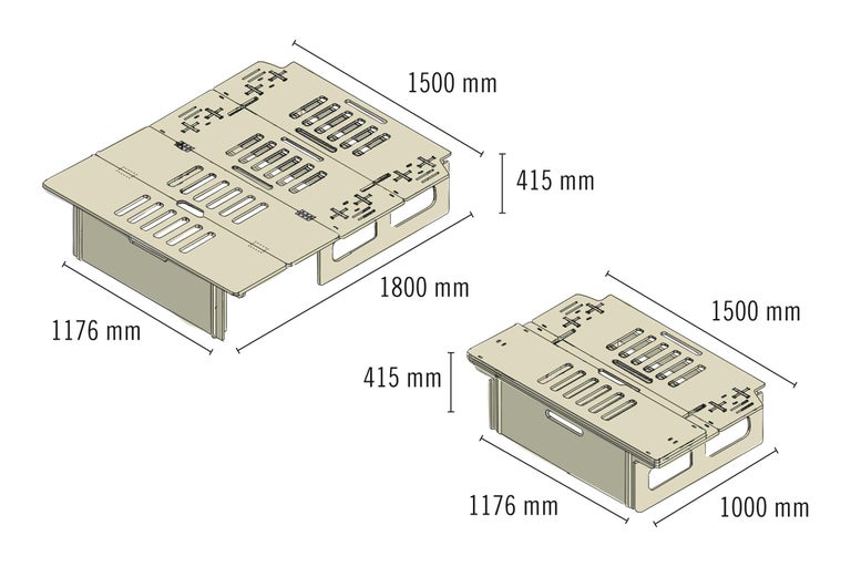 Technische Zeichnung eines Untergestells mit den Maßen 1800 mm mal 1176 mm und 1000 mm mal 1176 mm