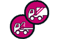 Lieferservice Symbol: LKW und Abrollkipper.