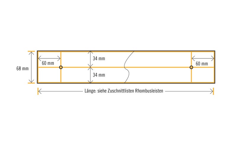 Diagramm einer Rhombusleiste mit Maßangaben