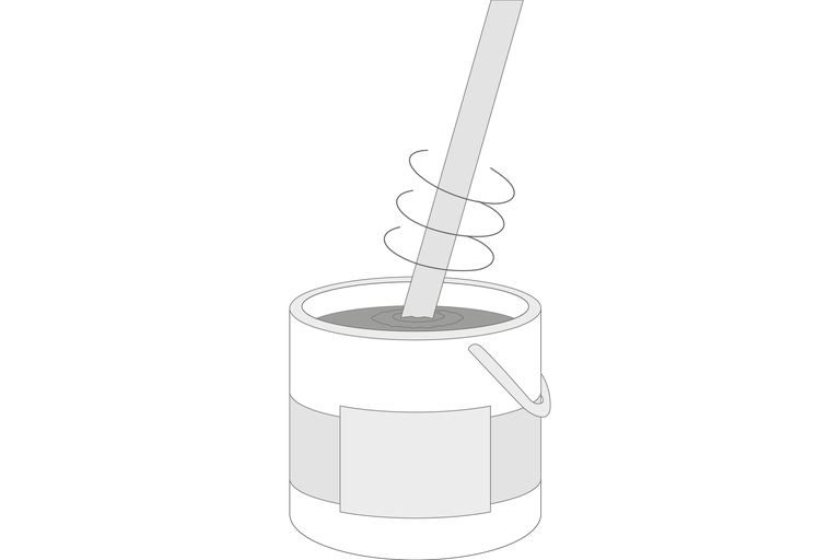 Farbe wird im Farbeimer mit einem Rührer gemischt