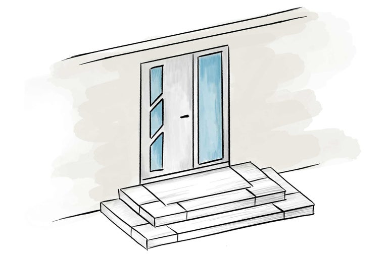 Illustration einer Haustür mit Treppe