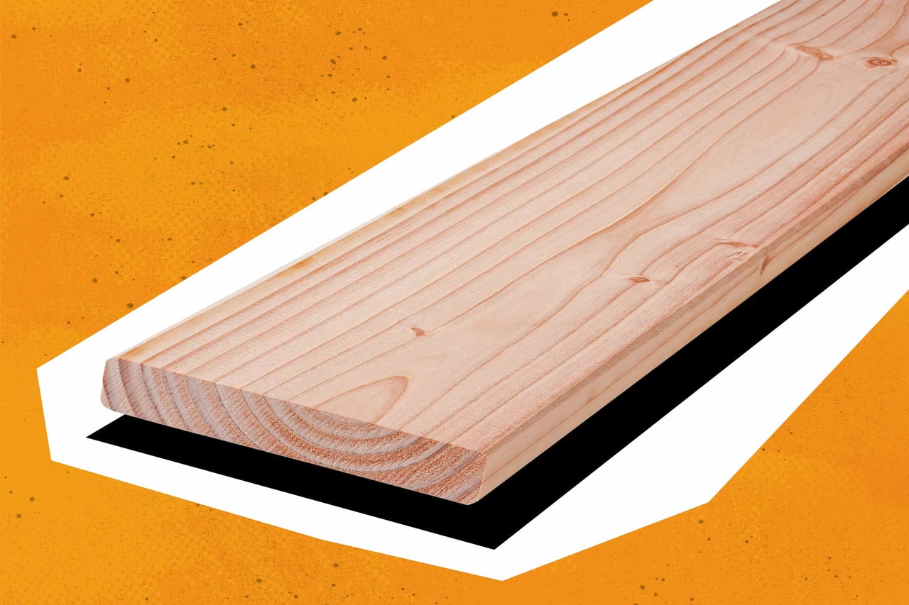 Holzbrett Douglasie auf orangenem Hintergrund