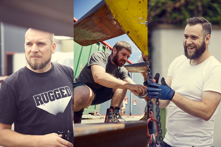 Collage von drei Männern, die an einem Bauprojekt arbeiten