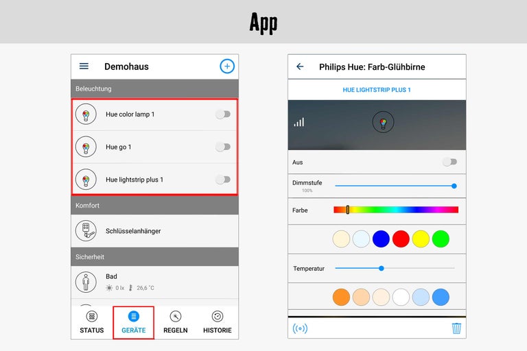 Philips Hue App zur Steuerung von Lampen