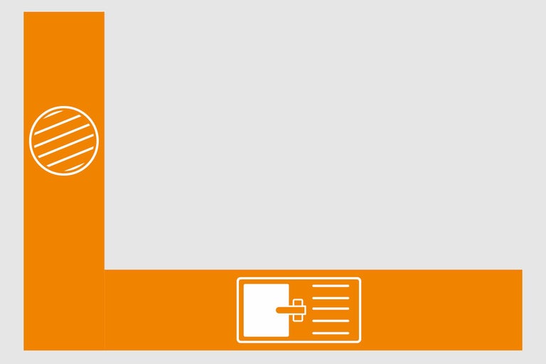 Draufsicht auf Küchenzeile in L-Form mit Spüle und Grillrost.