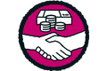 Symbol für Finanzierung: grafische Darstellung eines Handschlags, kombiniert mit Geldscheinen und Münzen