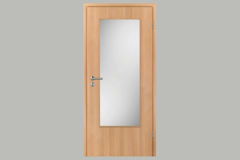 Holztür mit Glaseinsatz und Griff