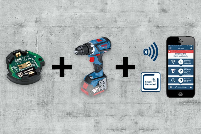 Darstellung der Bluetooth-Funktion eines Akkuschraubers mit zugehöriger Smartphone-App