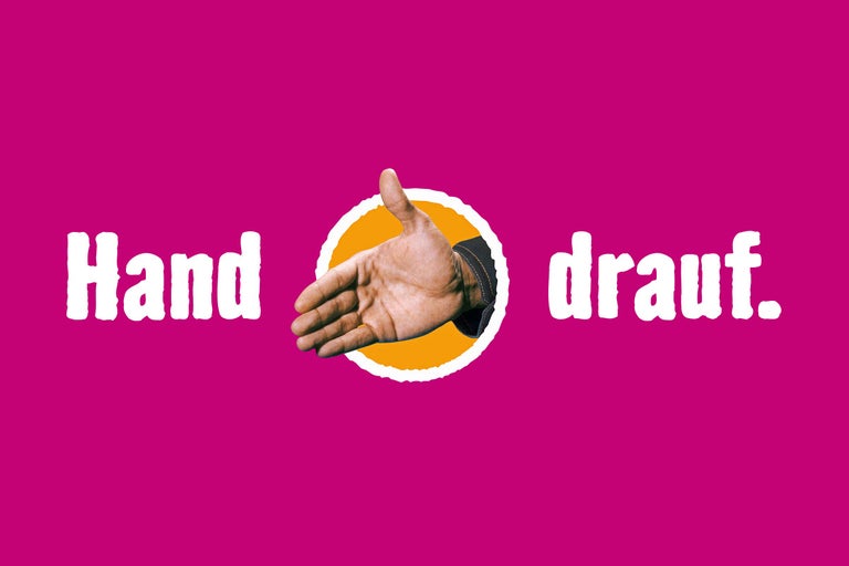 Hand drauf Schriftzug mit Hand