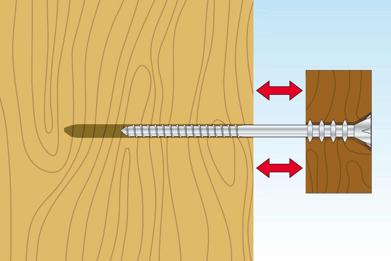 Illustration einer Schraube, die zwei Holzstücke zusammenzieht