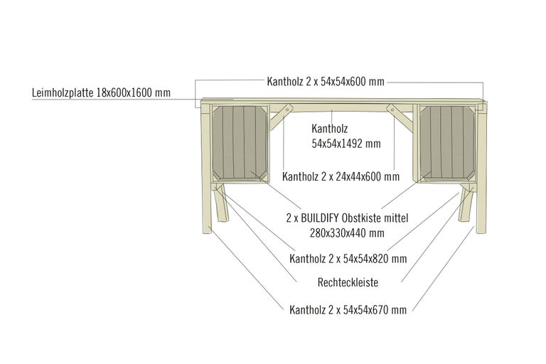 Illustration einer Holzkonstruktion mit Bauanleitung