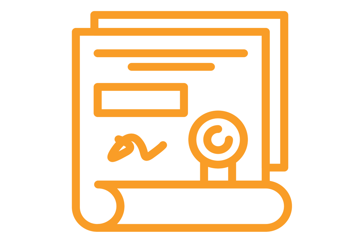 Symbol für Dokument mit Unterschrift und Siegel