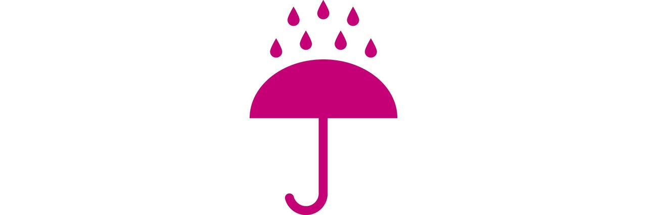 Symbol für Feuchtigkeitsresistenz: Regenschirm mit Regen