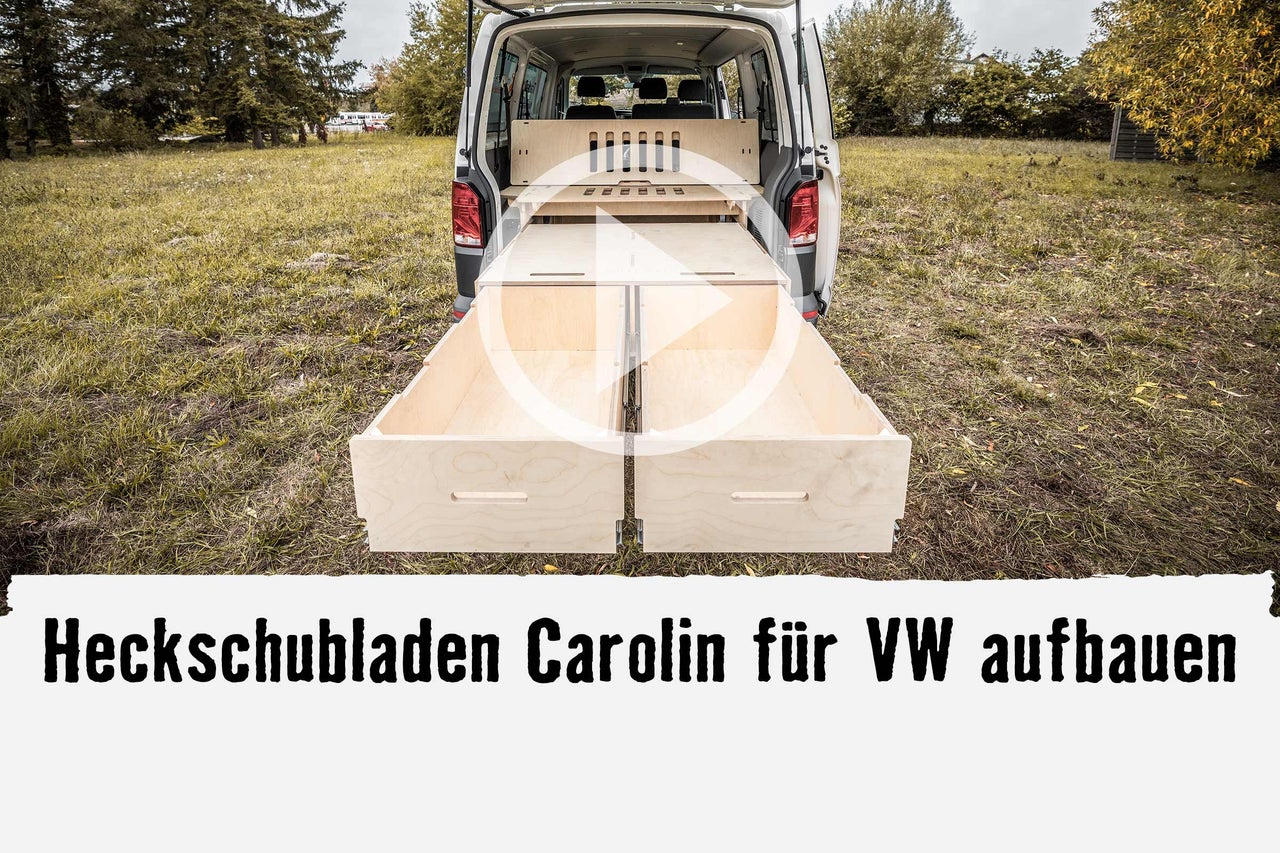 
			Heckauszug mit Schubladen für VW Bus im Aufbau
		