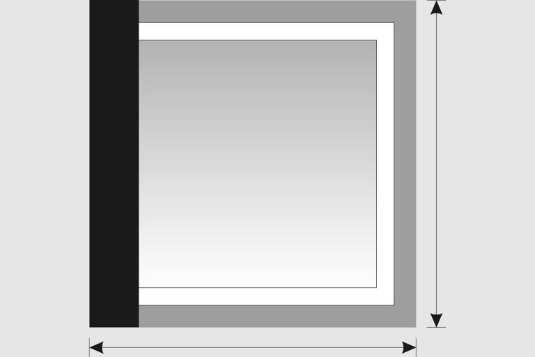 Illustration einer Duschwand mit Breiten- und Höhenangaben