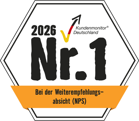Icon Auszeichnung Kundenmonitor Deutschland 2026: Nummer 1 für die Weiterempfehlungsbereitschaft der Kunden